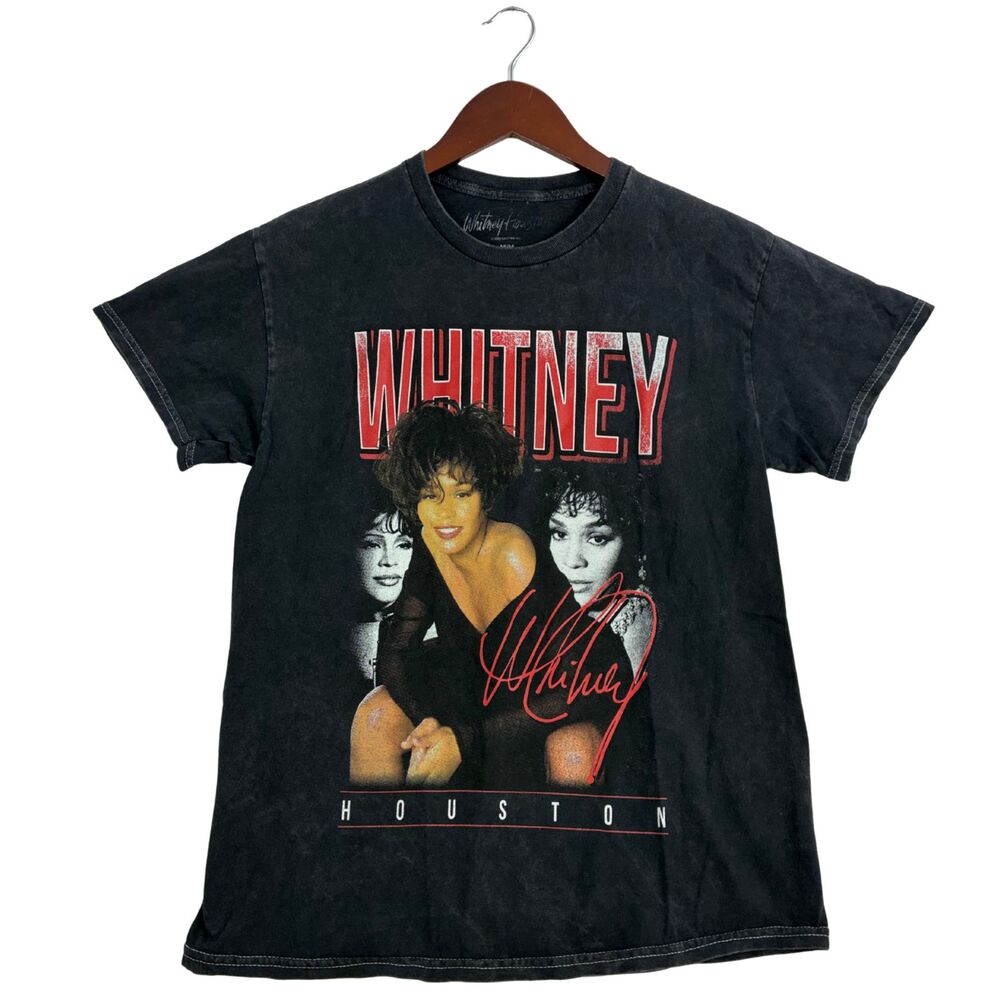 Whitney Houston T Shirt Womens Medium Black Vintage Wash Music Graphic Tee 2023